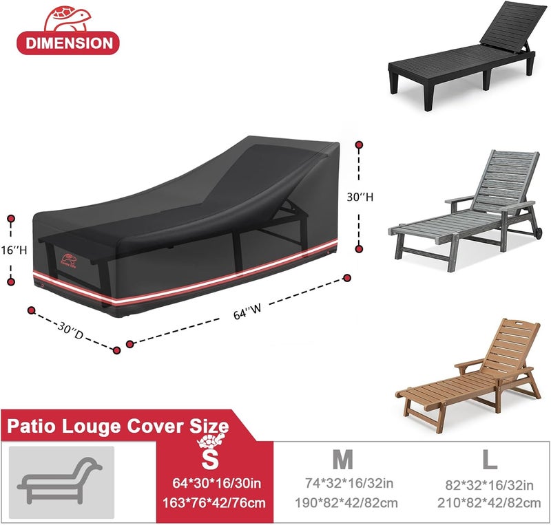 Turtle Life Patio Lounge Chair Cover Waterproof Heavy Duty Outdoor Chaise Lounge Covers with Upgrade Air Vent, 1 Pack - 64L x 30W x 30H inch, Black - Image 2
